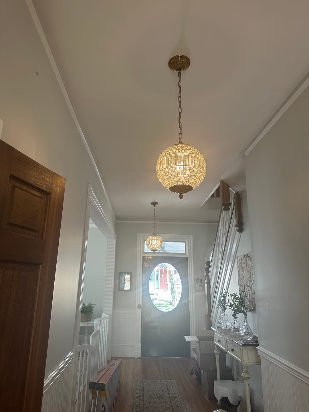 Customer photo review of French Antique Brass Crystal Globe Chandelier
