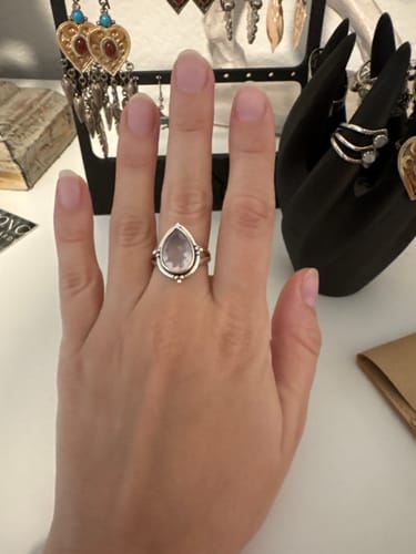 Customer photo review of Rose Quartz Teardrop Ring Sterling Silver
