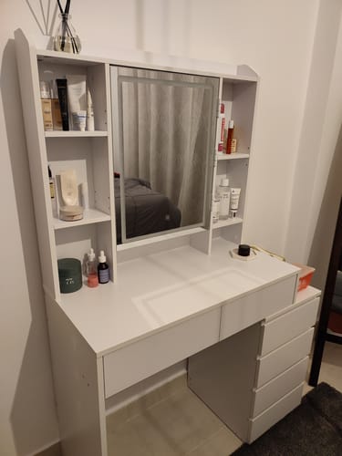 Customer photo review of Τραπέζι Μπουντουάρ Μακιγιάζ Tουαλέτας Κρεβατοκάμαρας Καθρέφτης Με Ντουλάπι Λευκό με Φωτισμό LED Ρυθμιζόμενη Φωτεινότητα RD-T124W01