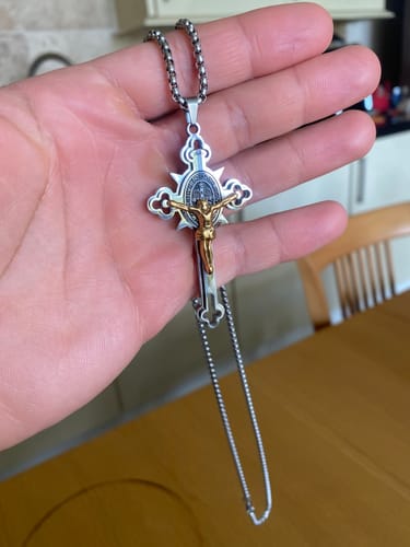 Customer photo review of Discount Today: St. Benedict Symbol Crucifix Necklace
