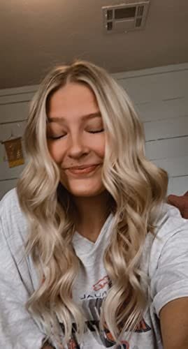 Customer photo review of Clip on Hair Topper Human Hair Highlight Blonde with Pink Gold #18/613