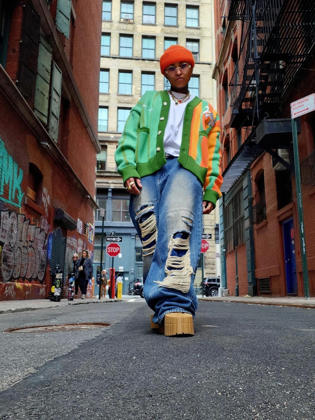 Customer photo review of City Cardigan- Green & Orange
