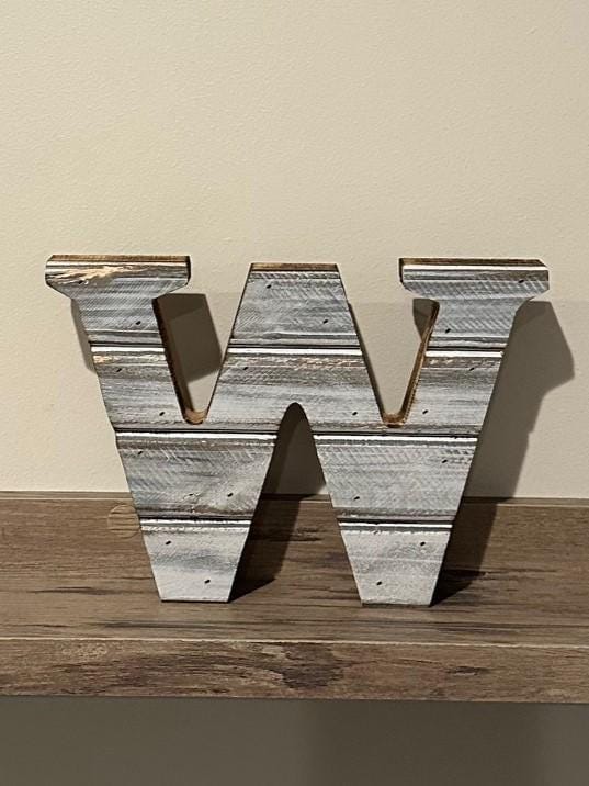 Customer photo review of Farmhouse Wood Slat Letters - Weathered White