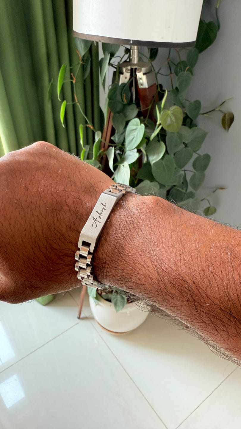 Customer photo review of Personalised Stark Silver Bracelet