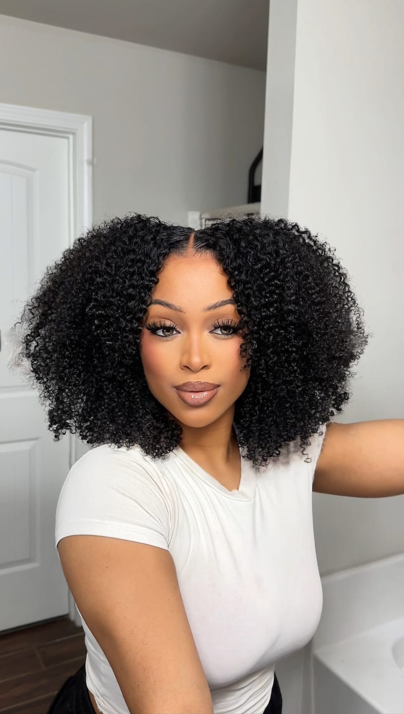 Customer photo review of Wavymy Afro Curly 7x5 HD Lace Closure Wig Pre-bleached Wear & Go Glueless Wigs Dome Cap 180% Density