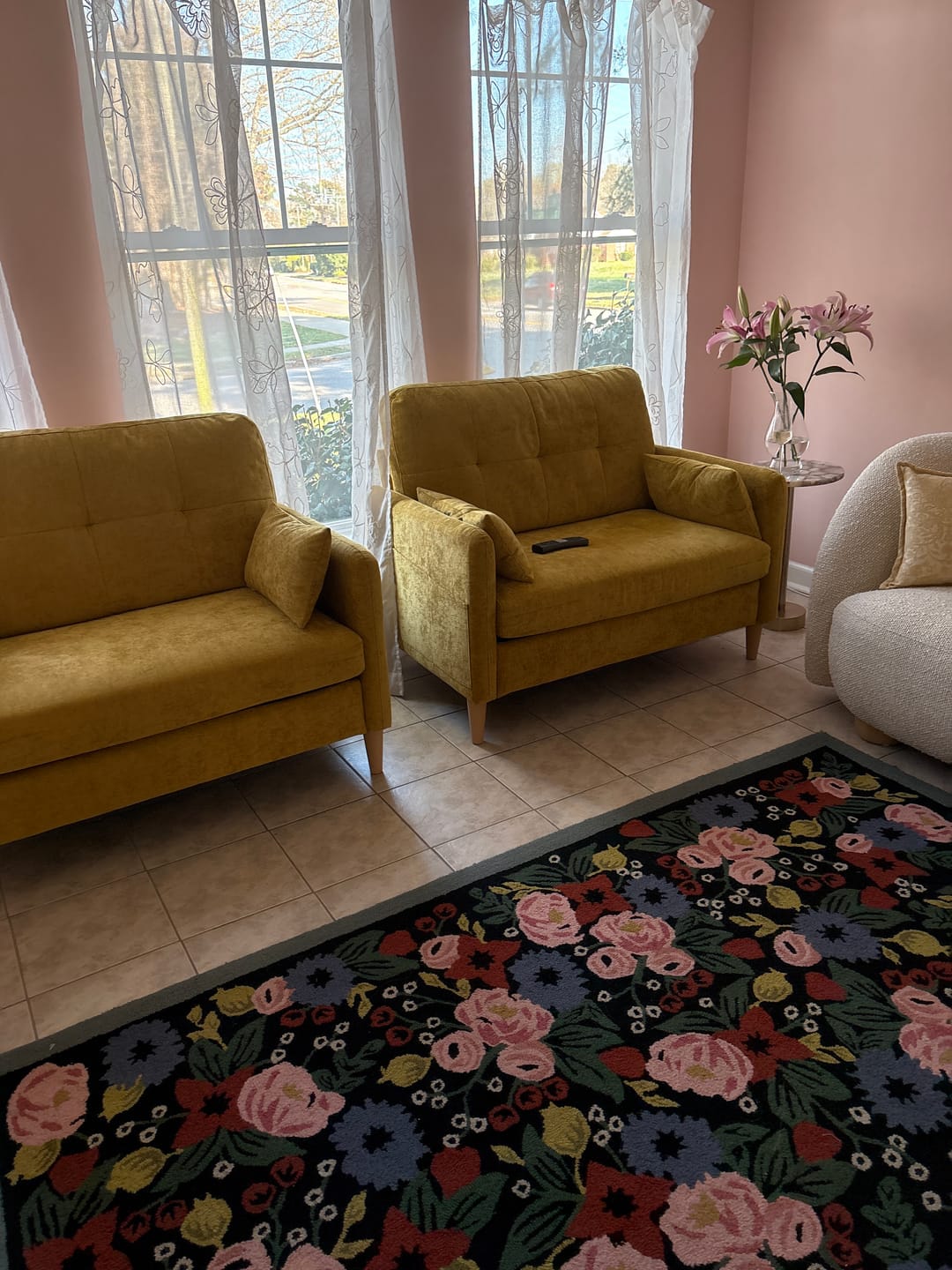 Customer photo review of 47” Small Loveseat Sofa (5 Colors)
