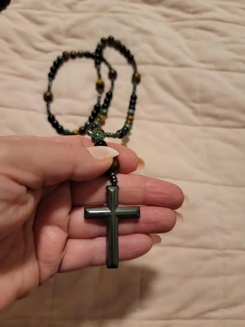 Customer photo review of Olivenorma Kreuz Katholischer Naturstein Rosenkranz Anhänger Halskette