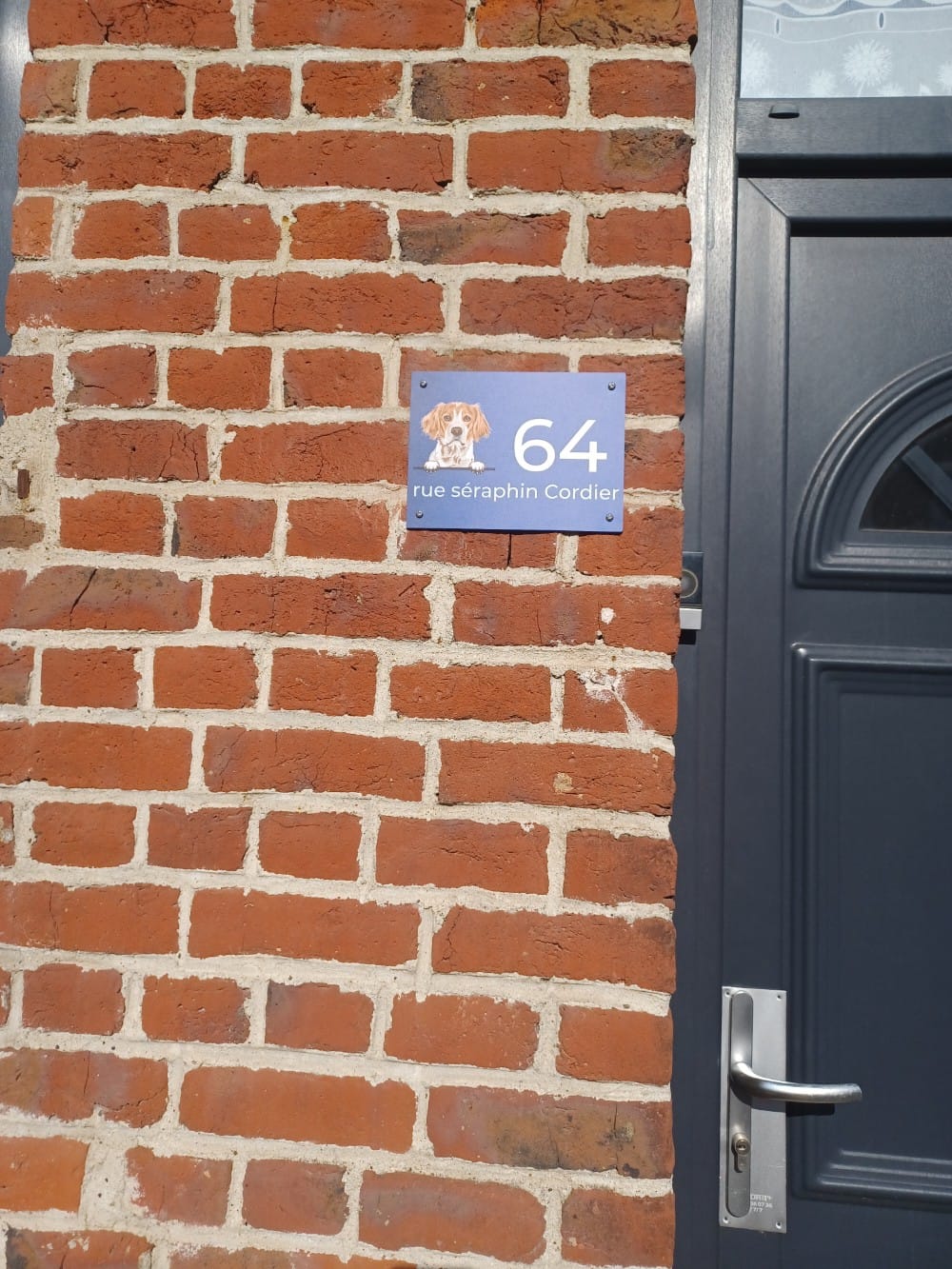 Customer photo review of Chiens curieux et numéro de maison - Plaque de porte personnalisée