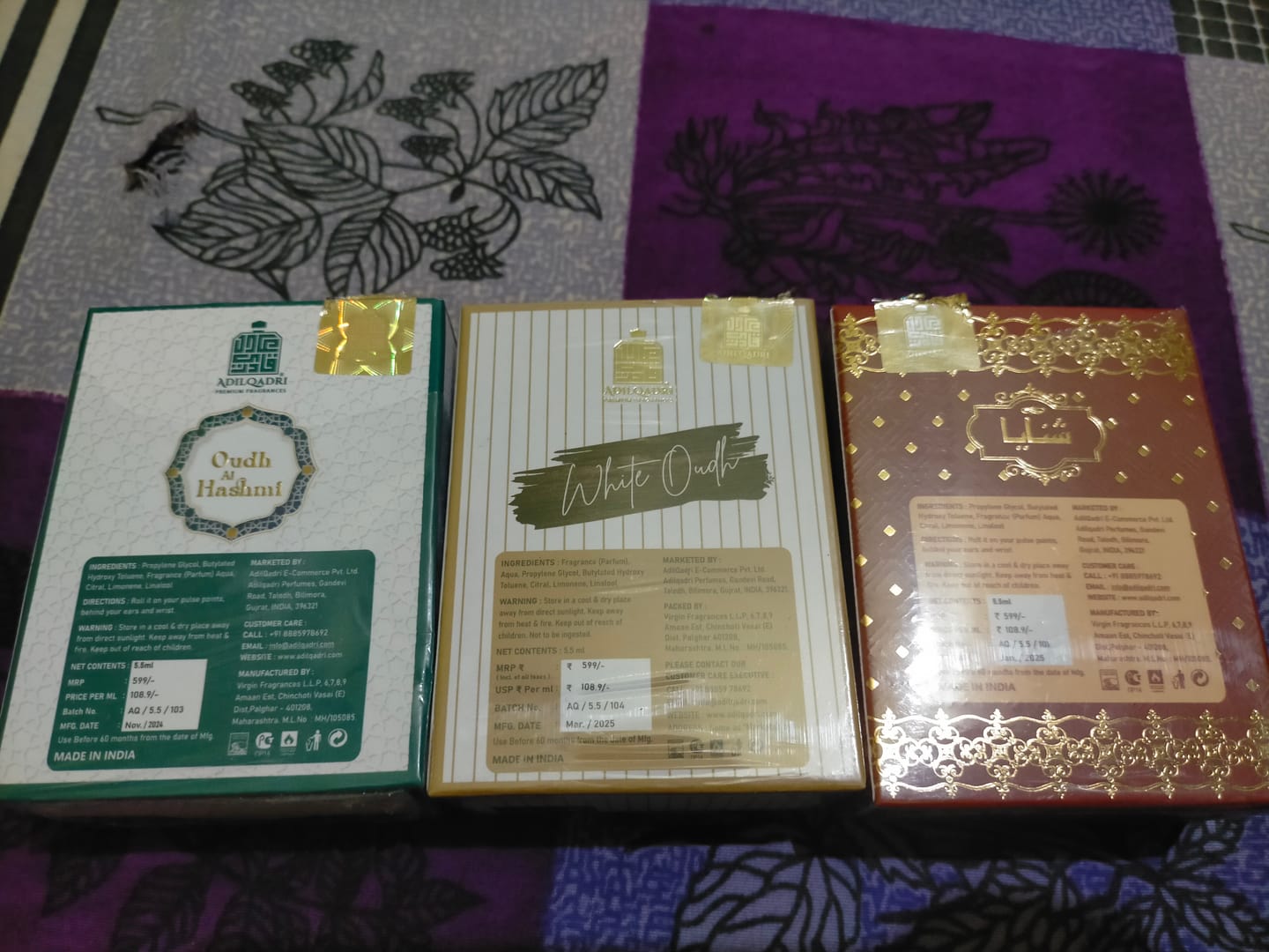 Customer photo review of 3 Pcs Attar Set Shanaya, White Oudh And Oudh Al Hashmi 5.5 Ml Each