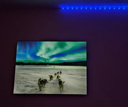 Customer photo review of Canvalight® Leuchtbild | Nordlichter und Schlittenhunde | Querformat