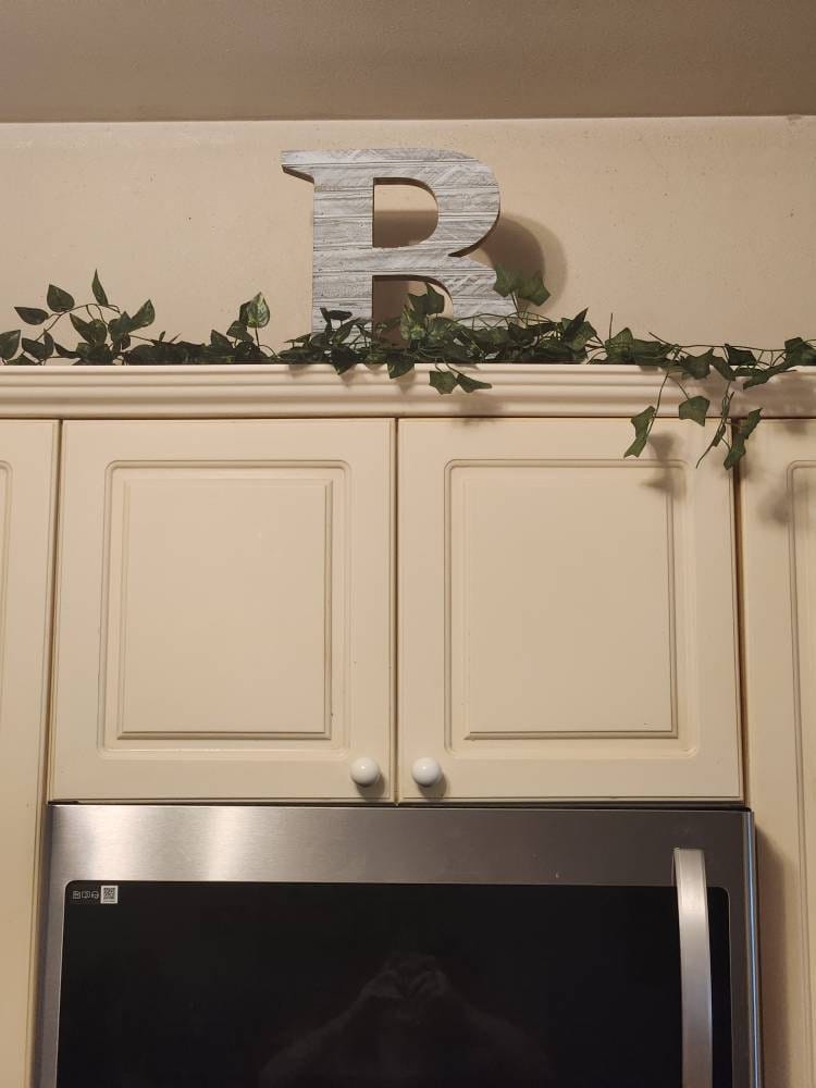 Customer photo review of Farmhouse Wood Slat Letters - Weathered White