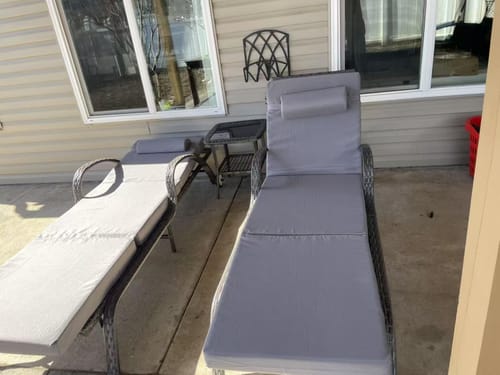 Customer photo review of HOMREST 3-Piece Outdoor Chaise Lounge Set with Adjustable Chairs, Storage Table, Grey