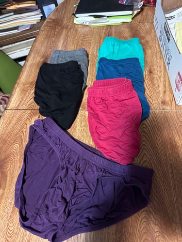 Customer photo review of Modal 0in Bikini Briefs No Fly 3pk Black/Blue/Gray