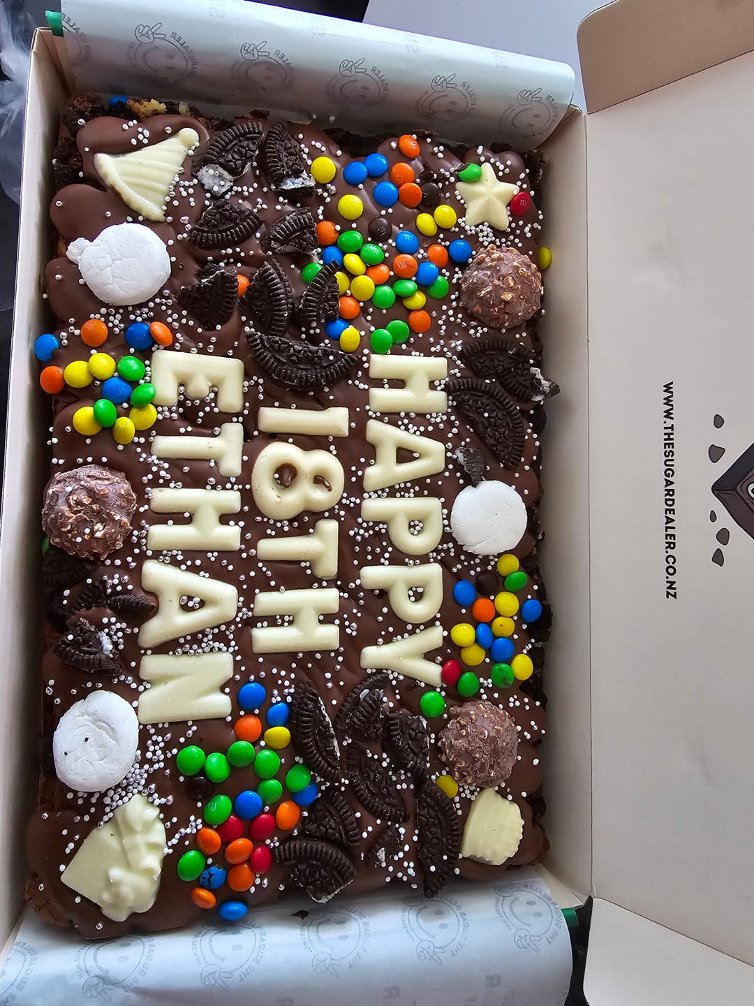 Customer photo review of Mega custom message birthday brownie