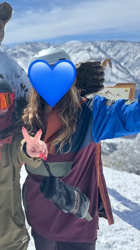 Customer photo review of Women's Black Camo Color-Block Insulated Snow Anoraks