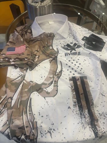 Customer photo review of Grunge Camo Skull American Flag Men Darts Polo Shirt Custom Patriotic Dart Jerseys For Men LDT1450