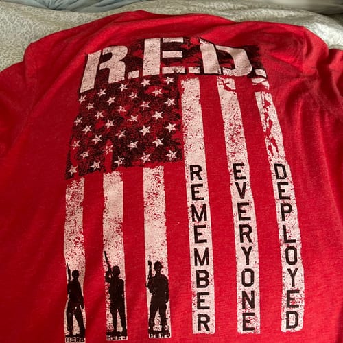 Customer photo review of Hero Company R.E.D. Remember Everyone Deployed Tee: Helps Pair Veterans With A Service Dog or Shelter Dog