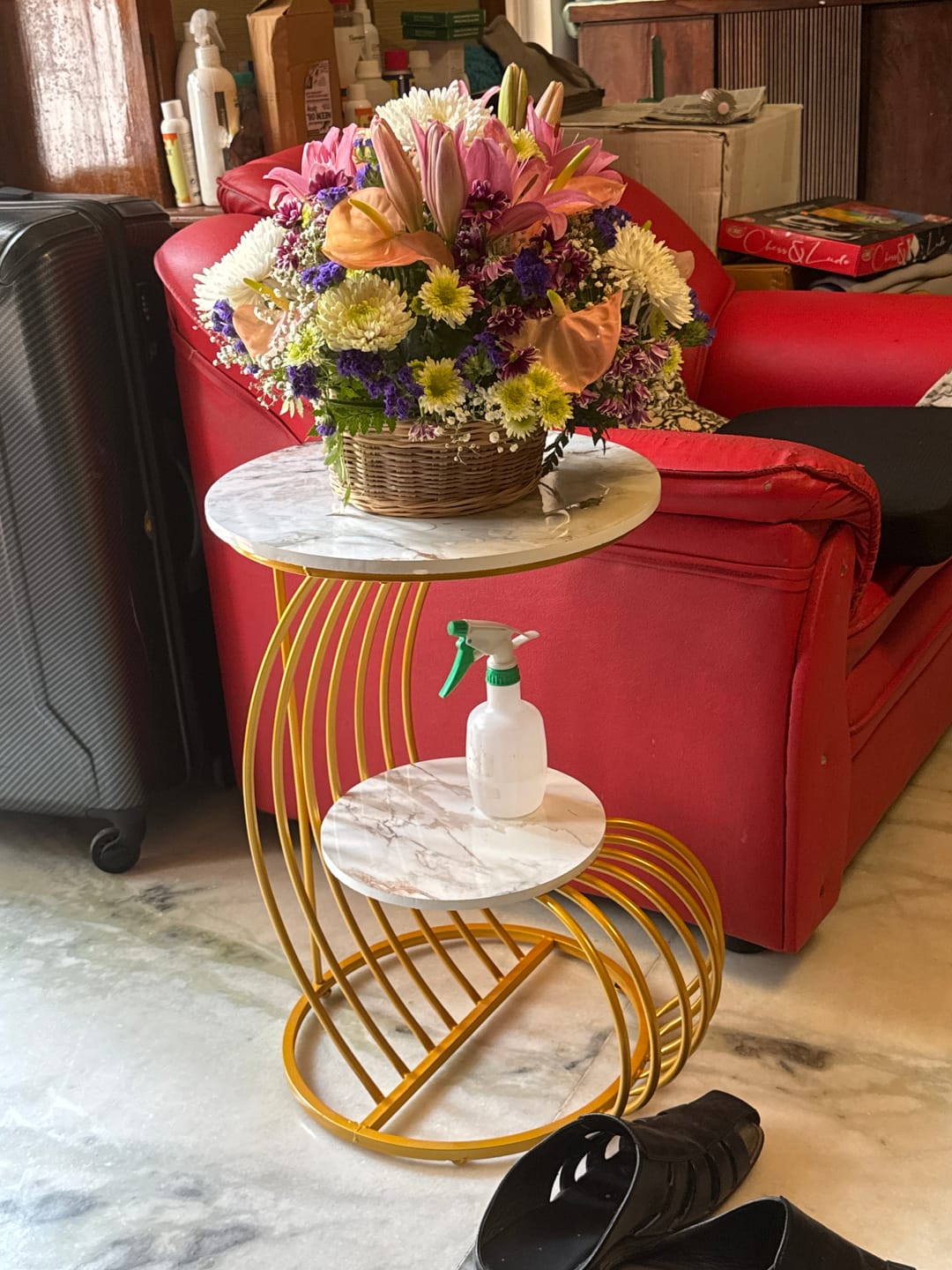 Customer photo review of Accent Coffee Table Simple Modern Bedside Cabinet Small Round Table Faux Marble Top Metal Table Living Room Sofa