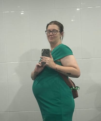 Customer photo review of Maternity Zipper Nursing Party Dress with Zipper Opening - Jade Green
