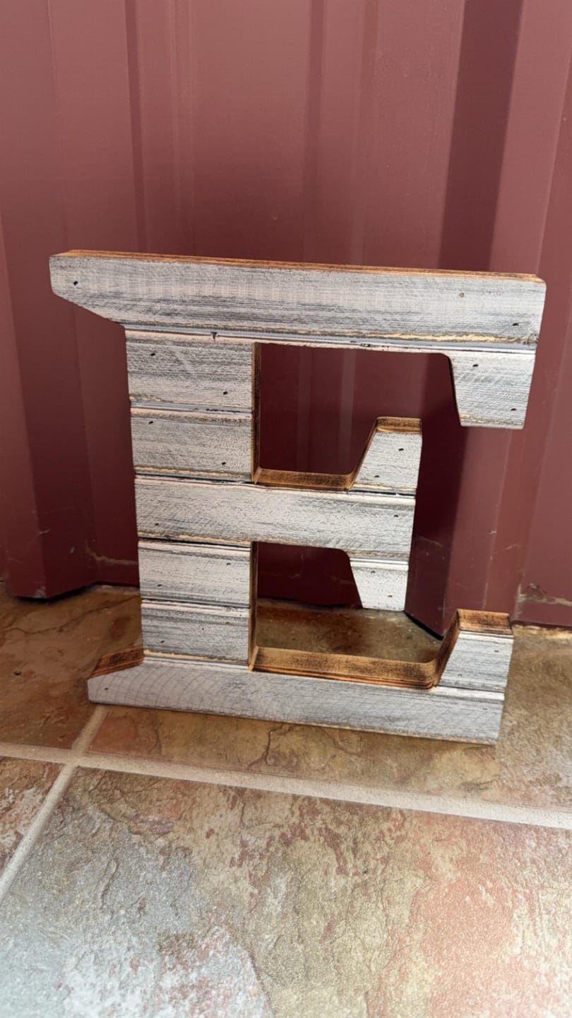 Customer photo review of Farmhouse Wood Slat Letters - Weathered White