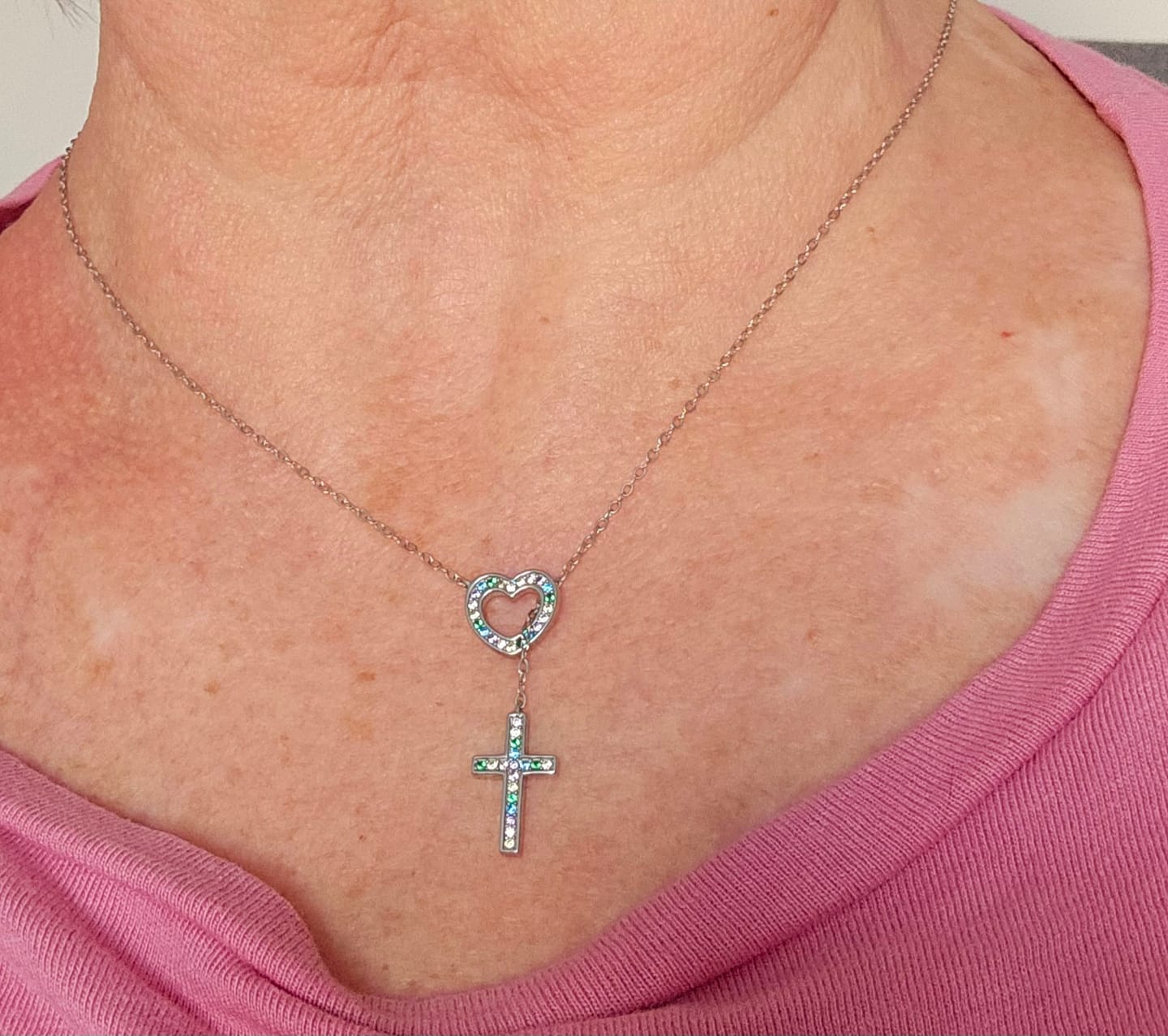 Customer photo review of "HEART & CROSS" Handmade Christian Necklace in 925 Sterling Silver