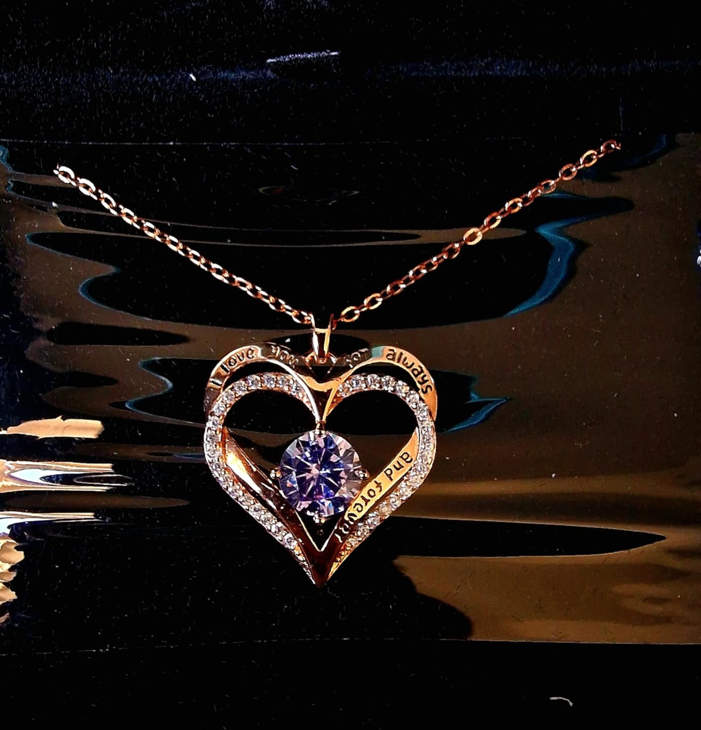 Customer photo review of Olivenorma "I love you for always and forever" - Birtshtone Heart Necklace
