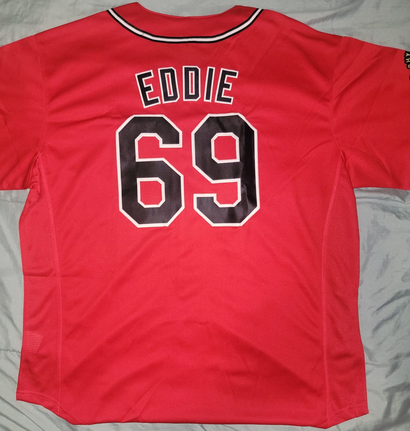 Customer photo review of Custom Red Black-White Solider Classic Style Authentic Baseball Jersey