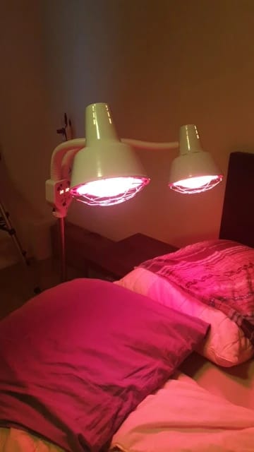 Customer photo review of Red Light Therapy LED Electric Infrared Baking Lamp 275W Double-head 360° Adjustable Temperature Heat Lamp Remote Control With Rotating Pulley Base