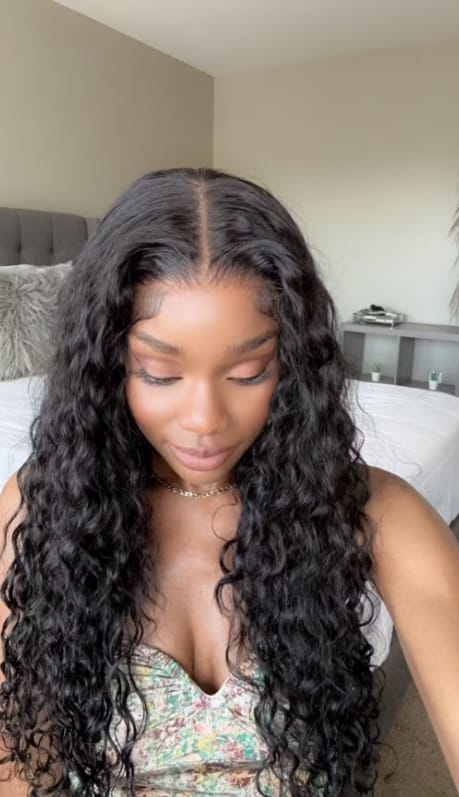 Customer photo review of MORE FACE 360 Glueless Wig Water Wave Invisi Drawstring Wear And Go Wig Quick Install Pre-Bleached And Pre-Cut HD Lace Human Hair Wigs Beginner Friendly