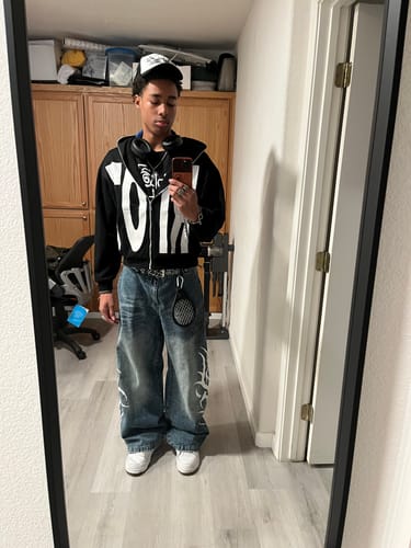 Customer photo review of Thorn Print Denim Jeans