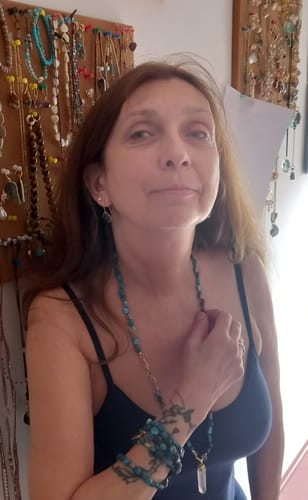 Customer photo review of Natural Blue Apatite Stone Losange Earrings