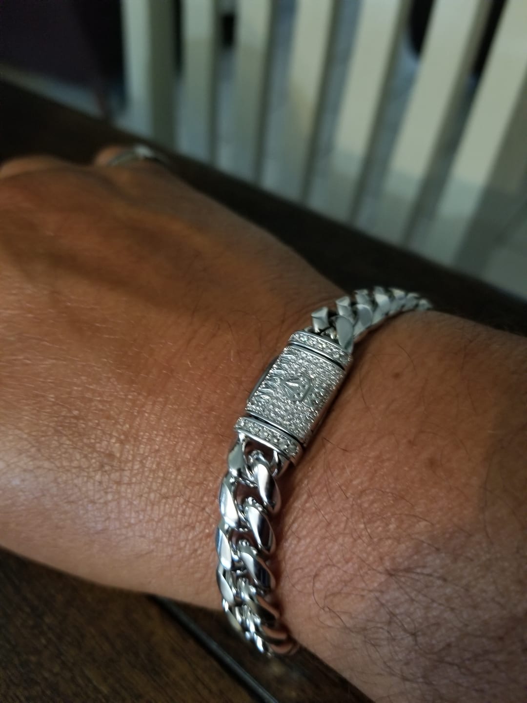Customer photo review of 10mm Cuban Iced Clasp Bracelet  - White Gold