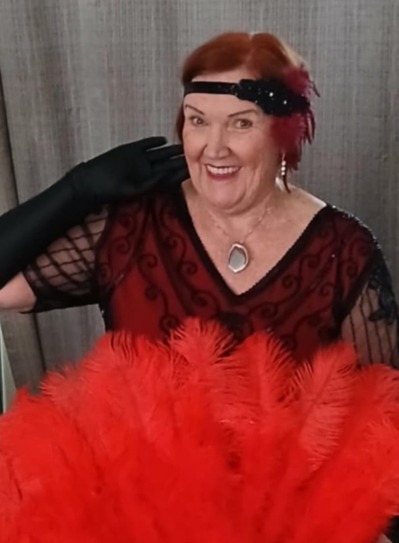 Customer photo review of Rhinestone & Red Feather Headband