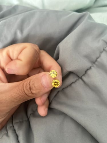 Customer photo review of Canary Round Cut CZ Studs Screwback