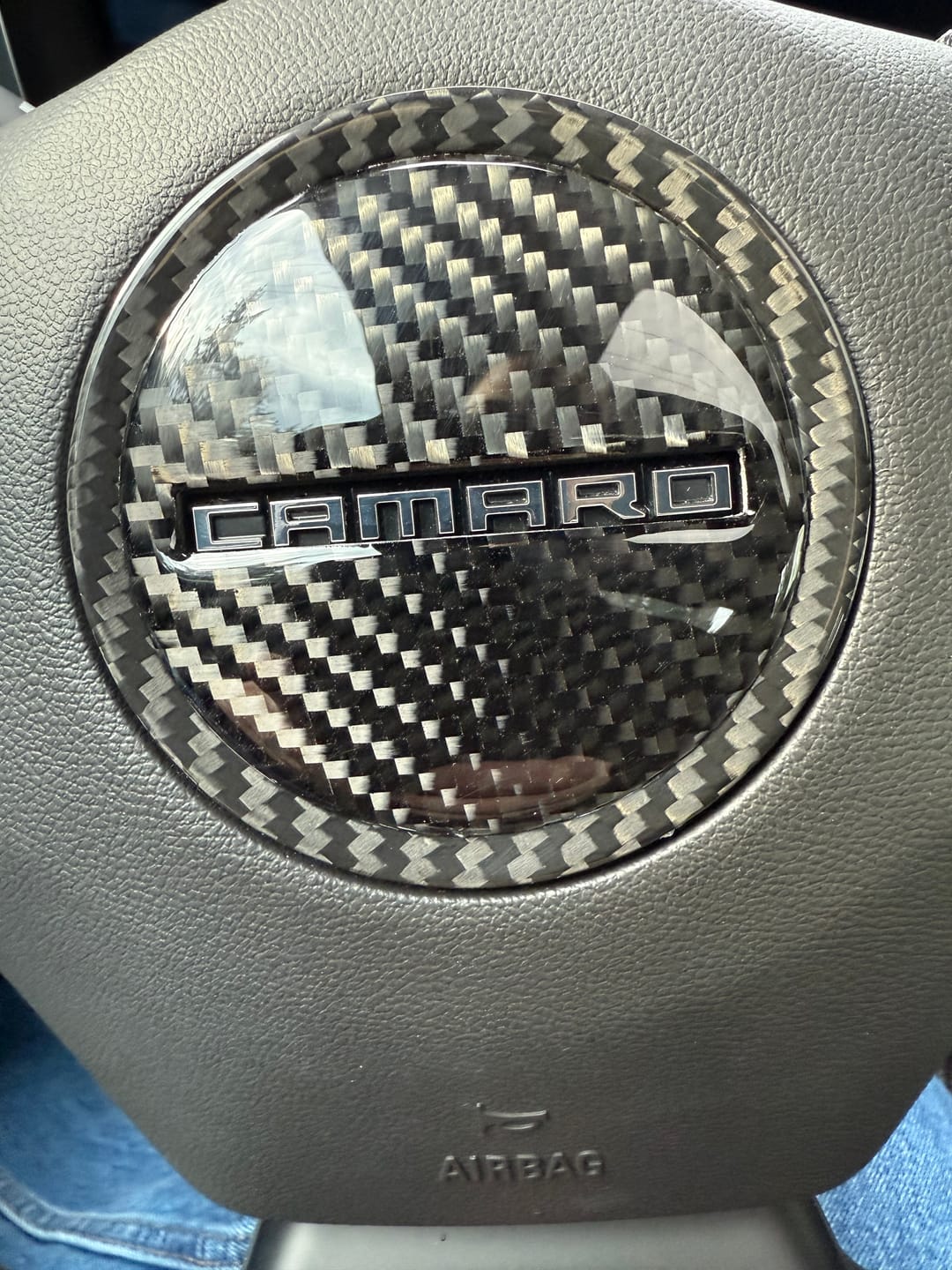 Customer photo review of Camaro 2016-2024 Carbon Fiber Steering Wheel Airbag Center Overlay
