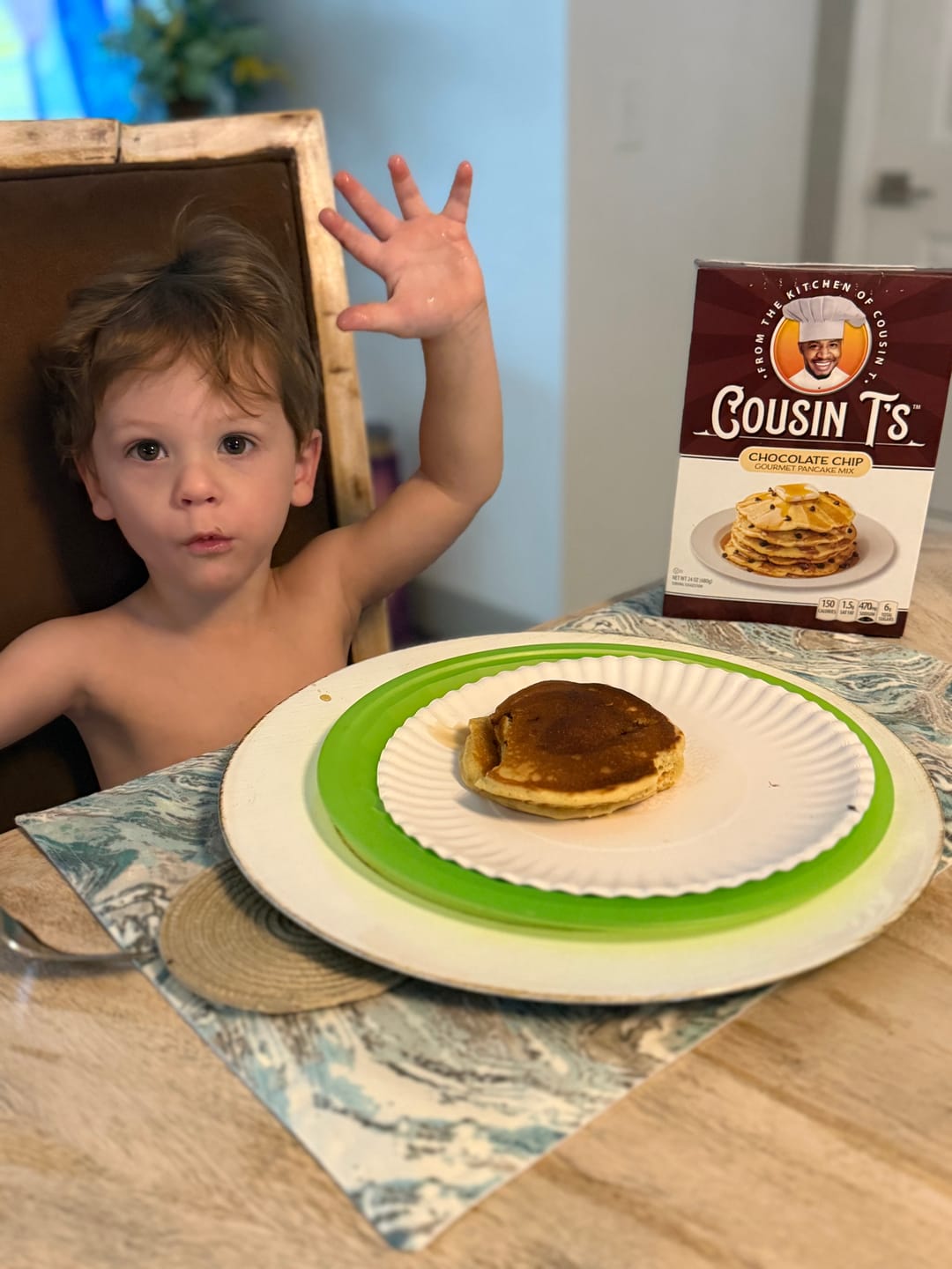 Customer photo review of Cousin T's Gourmet Chocolate Chip Gourmet Pancake Mix