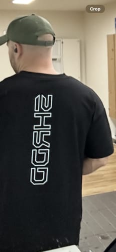 Customer photo review of Shrdd Hollow - Pump cover - Oversized Gym T-shirt  - Black / White
