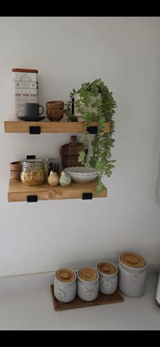 Customer photo review of Set of 2 | Rustic Wooden Wall Shelves with Industrial Style Bracket | 22.5cm depth