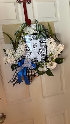 Customer photo review of Wreath Sign, White Awareness Sign, Lung Cancer, 8x10" Metal Sign DECOE-893, Sign For Wreath, DecoExchange