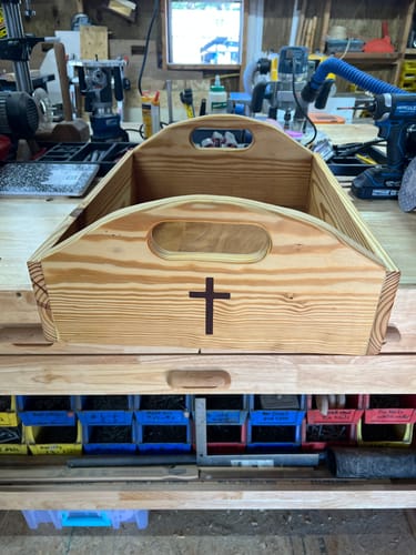 Customer photo review of Cross Inlay Acrylic Router Template - 3 Cross Sizes
