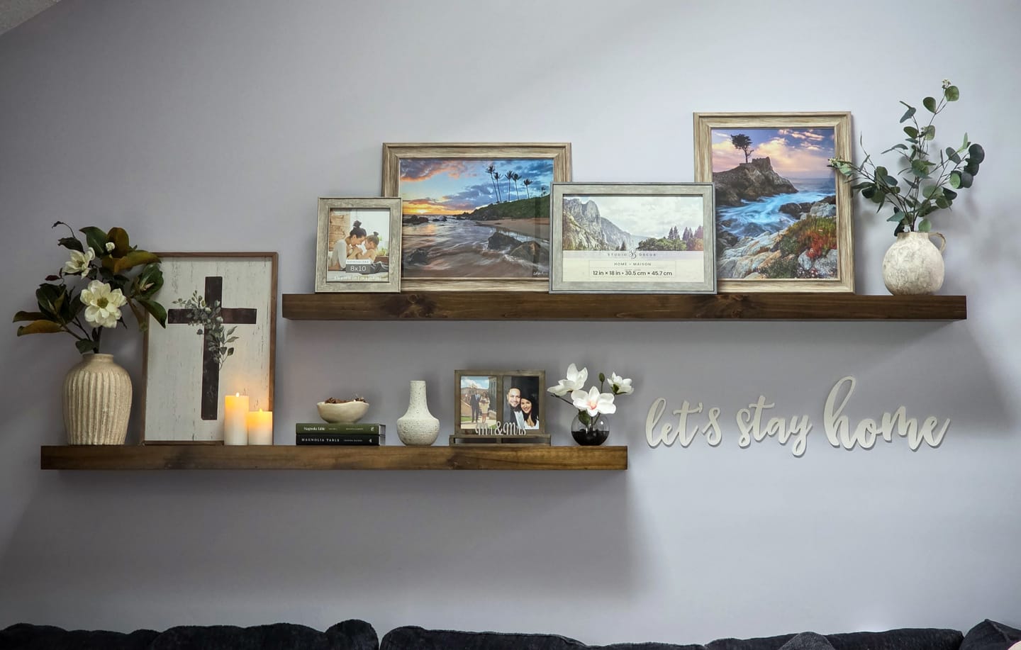 Customer photo review of Live Edge Walnut Floating Shelves