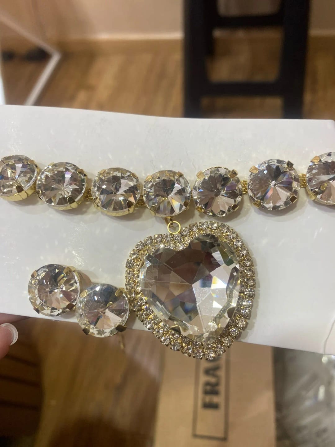 Customer photo review of 2 Pcs Rhinestone Heart Pendant Necklace Set Exaggerated Geometric Earring Light Luxury Temperament Fashion Women's Jewelry Sets