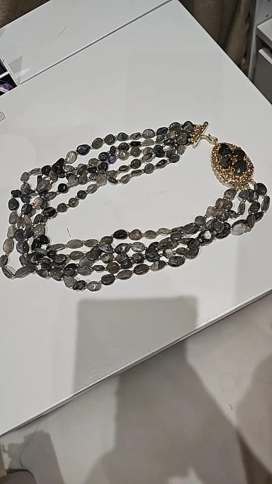 Customer photo review of Labradorite Multi-Strand Necklace 5 Rows — Gray | KIMLUD