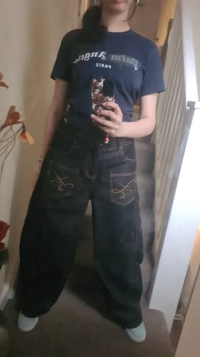 Customer photo review of Embroidered Scimitar Jeans