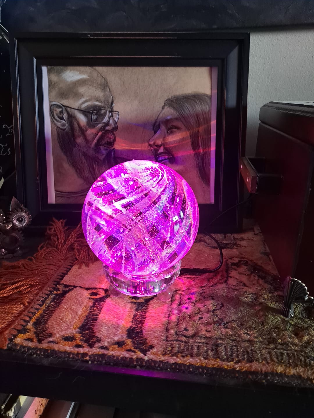 Customer photo review of Illuminated Dichroic Rainbow Orb with Cremains