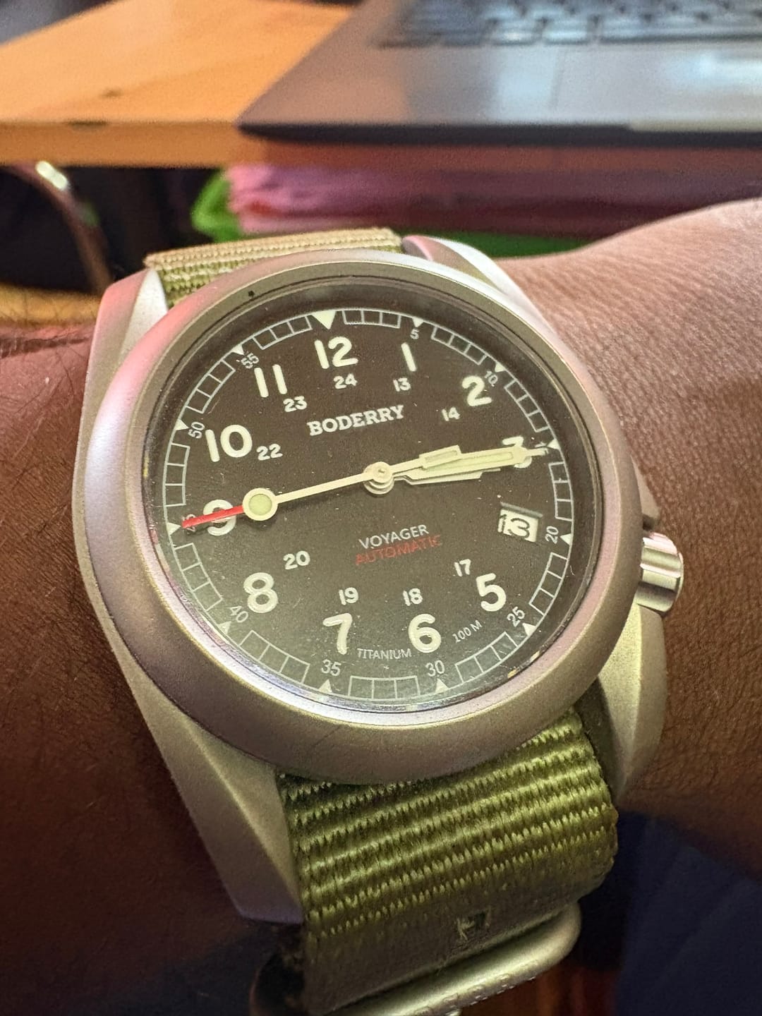 Customer photo review of VOYAGER - 100M Waterproof Titanium Automatic Field Watch | Black/ArmyGreen