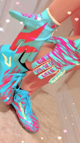 Customer photo review of Kool-Aid 'Sharkleberry Fin' Football Gloves - VPS4 by Phenom Elite