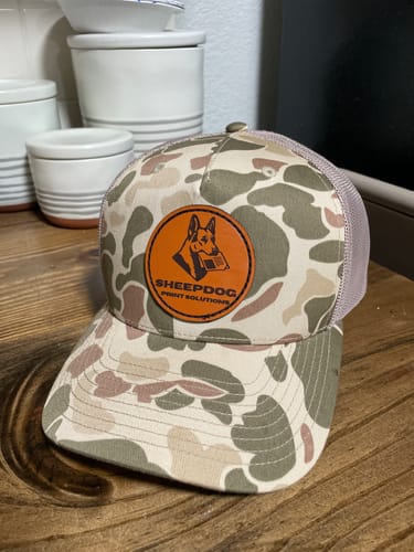 Customer photo review of Custom Leather Patch Hats Richardson CAMO Laser Engraved