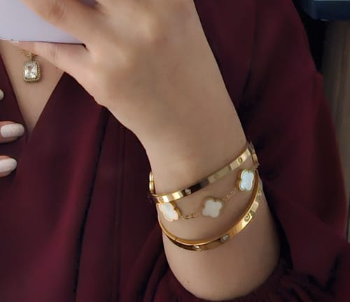 Customer photo review of Perlmutt Lucky Leaf Abbaddon Armband 14k Vergoldet