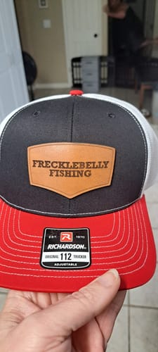 Customer photo review of Custom Leather Patch Trucker Hat - Richardson 112